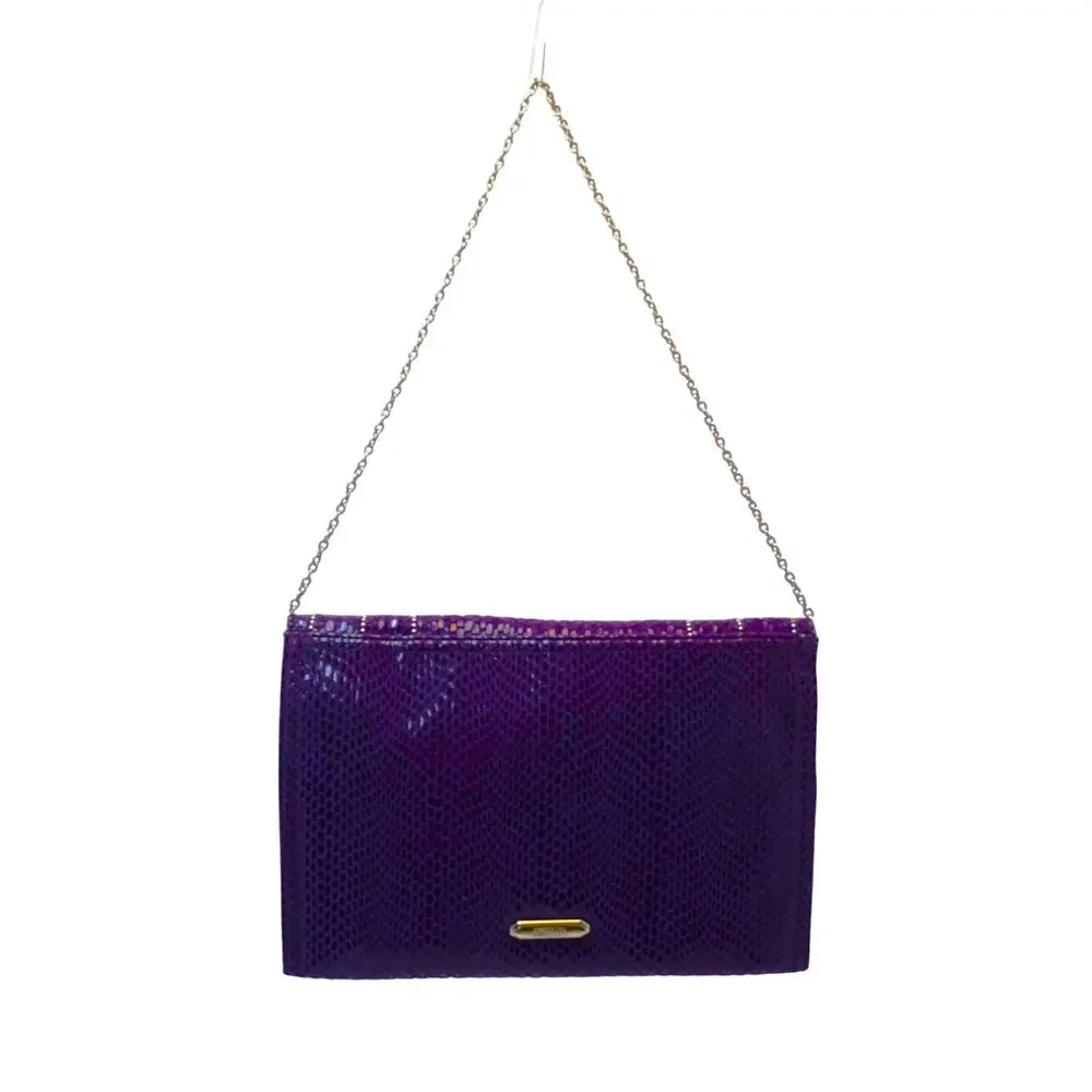 Jennifer Lopez Purple Snakeskin Clutch with Chain Strap